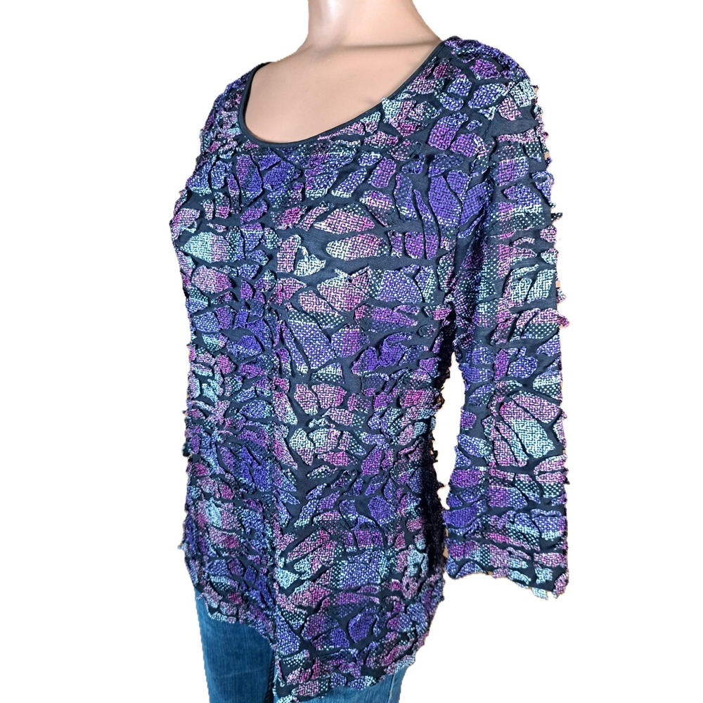 Laura Ashley Womens Purple Pink‎ Textured 3D Applique Blouse Top Sz S 3/4 Sleeve